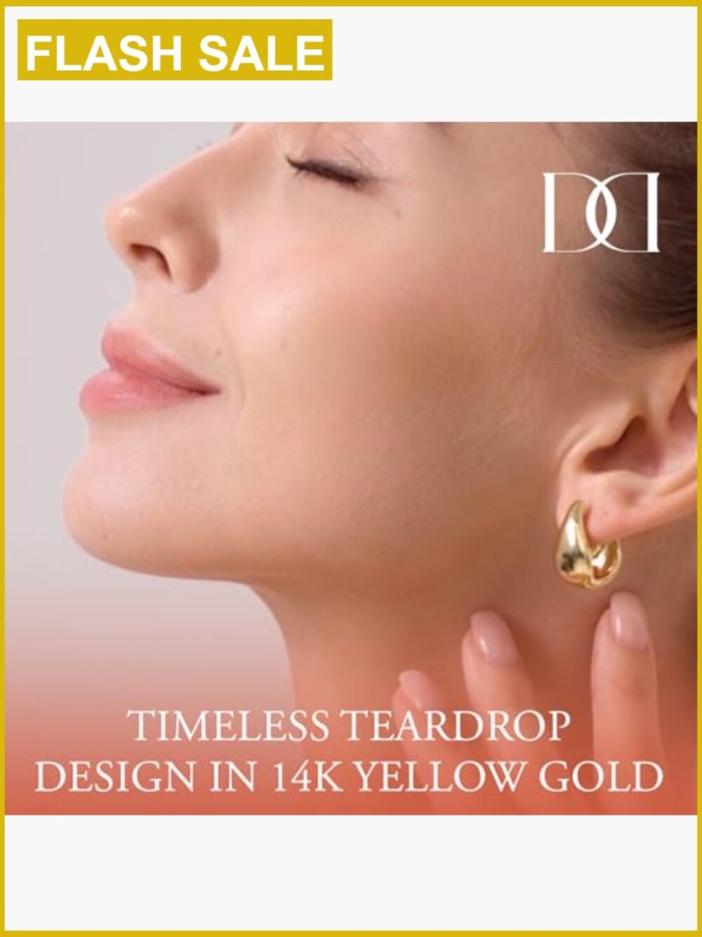 Teardrop Huggie Hoop Earrings - Thick Elegant 20mm x 10mm - Picture 3 of 7